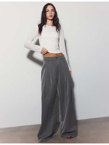 stradivarius παντελόνι αμπιγιέ φαρδύ μπαντζάκι με πιέτες