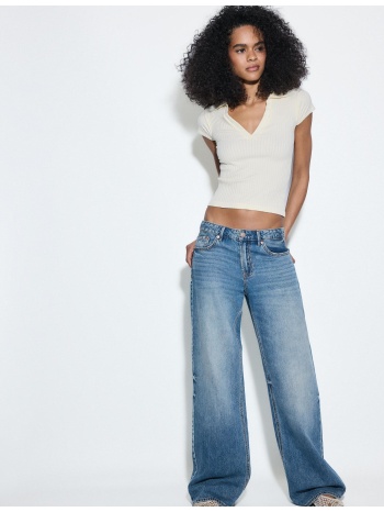 stradivarius d91 τζιν με χαμηλή μέση και φαρδύ μπαντζάκι