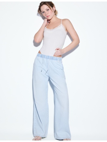 stradivarius d35 ριχτό ντένιμ παντελόνι με κορδόνι γαλάζιο s