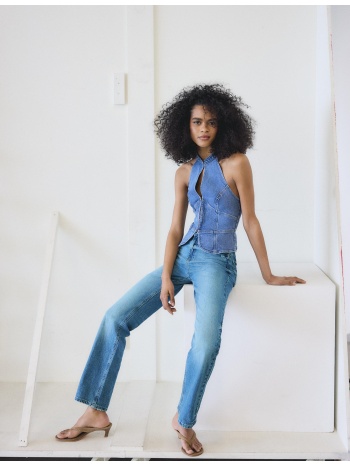 stradivarius d98 jeans ίσια εφαρμογή μπλε μεσαίας απόχρωσης