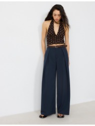 stradivarius παντελόνι maxi πιέτα με ζώνη σκούρο μπλε 38