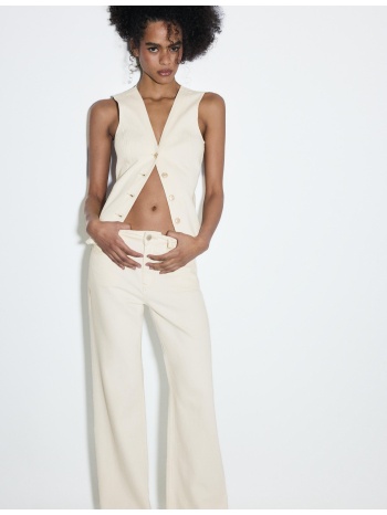 stradivarius d92 τζιν παντελόνι straight wide βανίλια 36