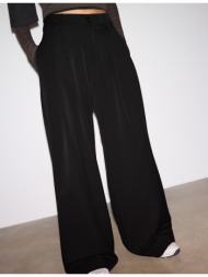 stradivarius αμπιγιέ παντελόνι φαρδύ μπαντζάκι με πιέτες μαύρο 34