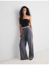 stradivarius παντελόνι αμπιγιέ φαρδύ μπαντζάκι ανθρακί 32