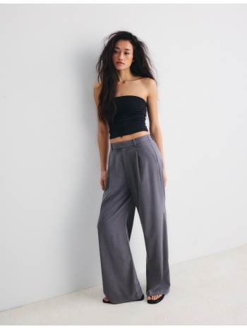 stradivarius παντελόνι αμπιγιέ φαρδύ μπαντζάκι ανθρακί 32