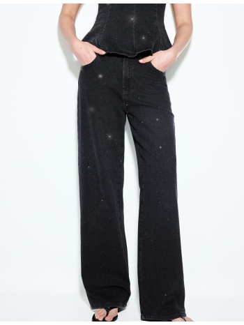 stradivarius τζιν ίσιας εφαρμογής με λάμψεις σκούρο γκρι 38