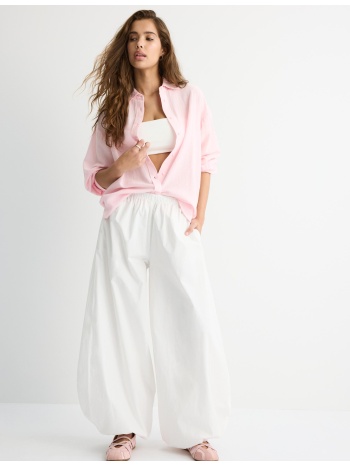 stradivarius αέρινο πουκάμισο όψης λινού παστέλ ροζ m