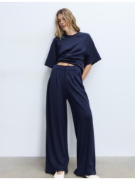 stradivarius παντελόνι βραδινό με απαλή υφή navy blue 42