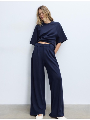 stradivarius παντελόνι βραδινό με απαλή υφή navy blue 42