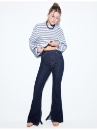 stradivarius d74 τζιν καμπάνα με σκίσιμο σκούρο μπλε 40