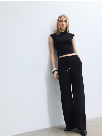 stradivarius παντελόνι jogger palazzo απαλής υφής μαύρο s