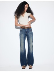 stradivarius d68 τζιν bootcut fit με ζώνη μπλε overdye 34