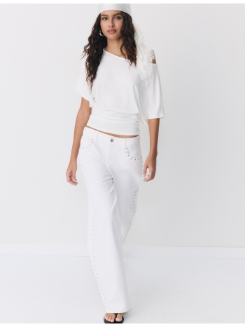 stradivarius κοντομάνικη μπλούζα με λαιμόκοψη βάρκα λευκό l