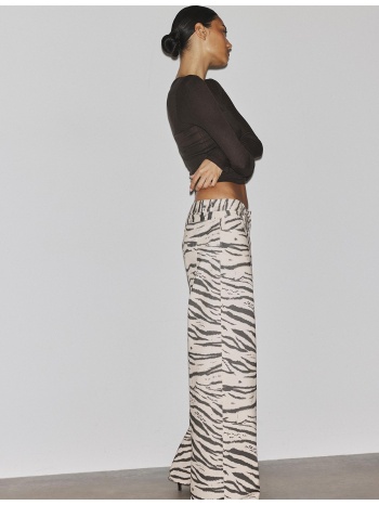 stradivarius παντελόνι με φαρδύ μπαντζάκι πέτρα 40