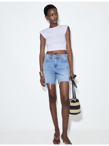 stradivarius d93 denim σορτς longline σκούρο μαύρο 42