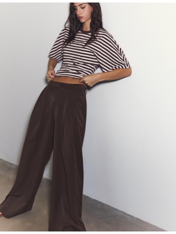 stradivarius παντελόνι αμπιγιέ φαρδύ μπαντζάκι με πιέτες