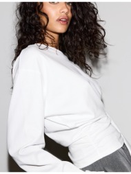 stradivarius μπλούζα με μακρύ μανίκι με σούρες λευκό xs