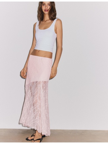 stradivarius μακριά φούστα από δαντέλα παστέλ ροζ xs