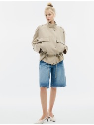 stradivarius κοντό τζάκετ με ρευστή εφαρμογή και τσέπες μπροστά πέτρα l