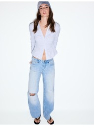 stradivarius χαμηλόμεσο τζιν straight με σκισίματα γαλάζιο 34
