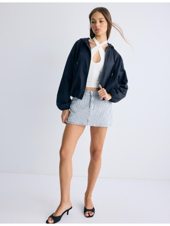 stradivarius βασικό τζάκετ από νάιλον με κουκούλα navy blue