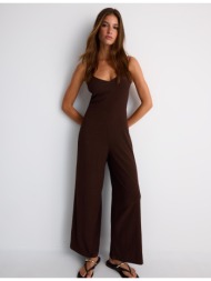 stradivarius μακριά ριχτή ολόσωμη φόρμα με τιράντες καφέ l