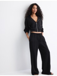 stradivarius jogger παντελόνι φαρδύ μπαντζάκι με ραφή και απαλή υφή μαύρο l