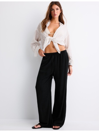 stradivarius χυτό παντελόνι με εφέ λινό μαύρο xl