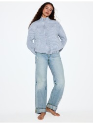 stradivarius denim τζάκετ ρίγες γκρι ανοιχτό m