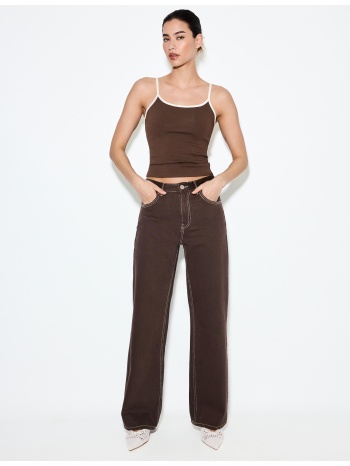 stradivarius d92 τζιν παντελόνι straight wide καφέ 34