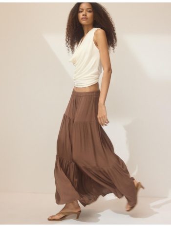 stradivarius maxi φούστα boho καφέ xxs