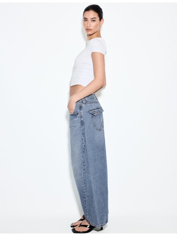 stradivarius τζιν low waist barrel μπλε μεσαίας απόχρωσης 42