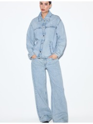 stradivarius denim τζάκετ με κολλητές τσέπες και λάμψεις γαλάζιο l