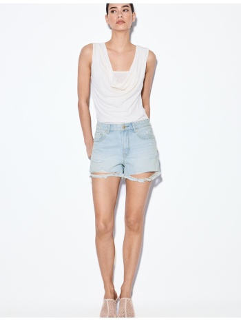 stradivarius d75 denim σορτς με σκισίματα μπλε ντένιμ 44