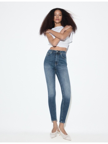 stradivarius d09 τζιν skinny super high waist μπλε μεσαίας