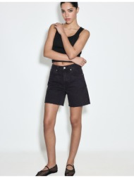 stradivarius d93 σορτς longline denim ξεβαμμένο μαύρο 32