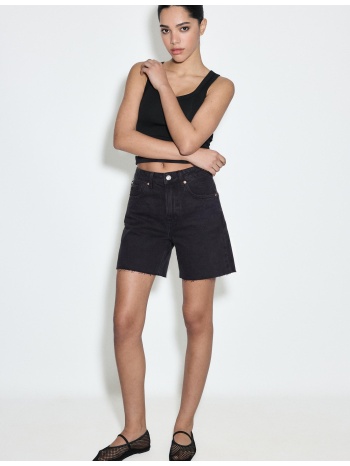 stradivarius d93 σορτς longline denim ξεβαμμένο μαύρο 32