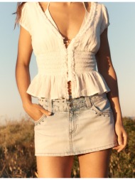 stradivarius φούστα-σορτς low waist ντένιμ με λεπτομέρειες γαλάζιο 38