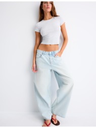 stradivarius βασική μπλούζα slim fit γκρι μελανζέ s