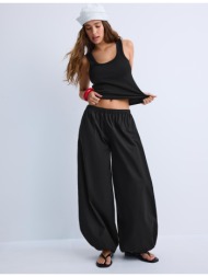 stradivarius ριμπ βαμβακερή μπλούζα αθλητικού τύπου μαύρο s