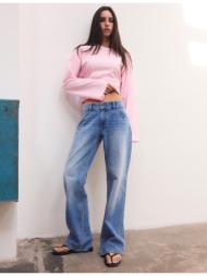 stradivarius τζιν παντελόνι straight με διπλό κουμπί γαλάζιο 34
