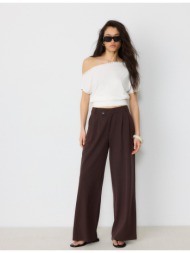 stradivarius casual παντελόνι με ρίγες και χιαστί μέση καφέ 38