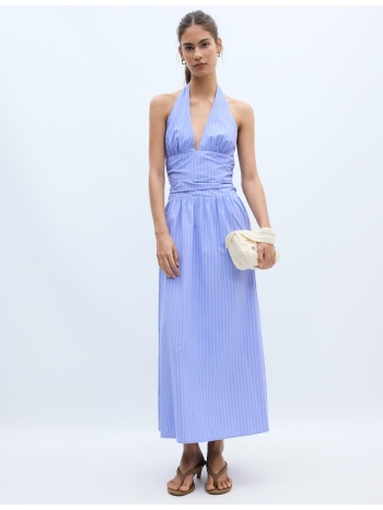 stradivarius μίντι φόρεμα από ποπλίνα με λαιμόκοψη halter
