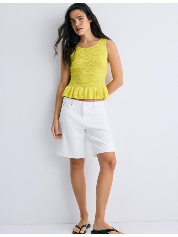 stradivarius πλεκτό τοπ peplum χρυσαφί s