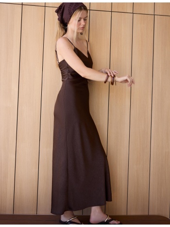 stradivarius μίντι σατινέ φόρεμα καφέ m