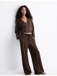 stradivarius jogger παντελόνι φαρδύ μπαντζάκι με ραφή και απαλή υφή καφέ xxs