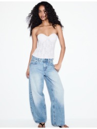 stradivarius d80 τζιν παντελόνι barrel fit μπλε μεσαίας απόχρωσης 32