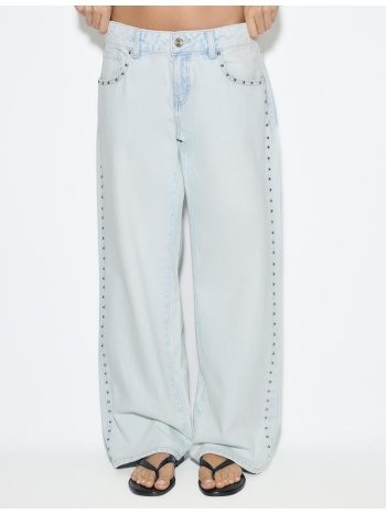 stradivarius τζιν παντελόνι wide leg loose με τρουκ γαλάζιο