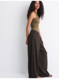 stradivarius παντελόνι jogger με πιέτες και απαλή υφή καφέ l