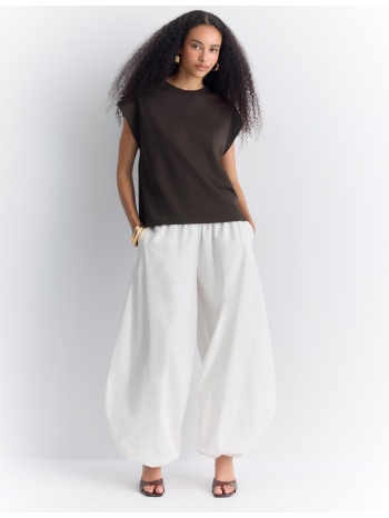 stradivarius b06 μπλούζα basic με χαλαρούς ώμους καφέ xl